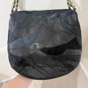 Vintage Leather Patchwork Crossbody Hobo Bag